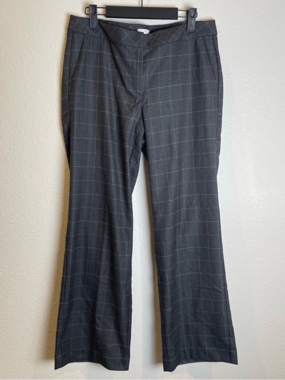 J. JILL Pants Sz 8P Petite Charcoal Gray Windowpane Plaid Trouser Career Office